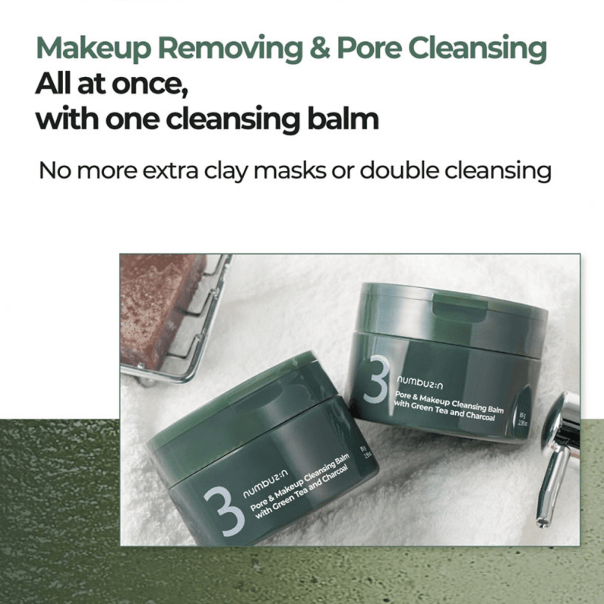 NUMBUZIN Cleansing balm NUMBUZIN No.3 Pore & Makeup Cleansing Balm with Green Tea and Charcoal 85g