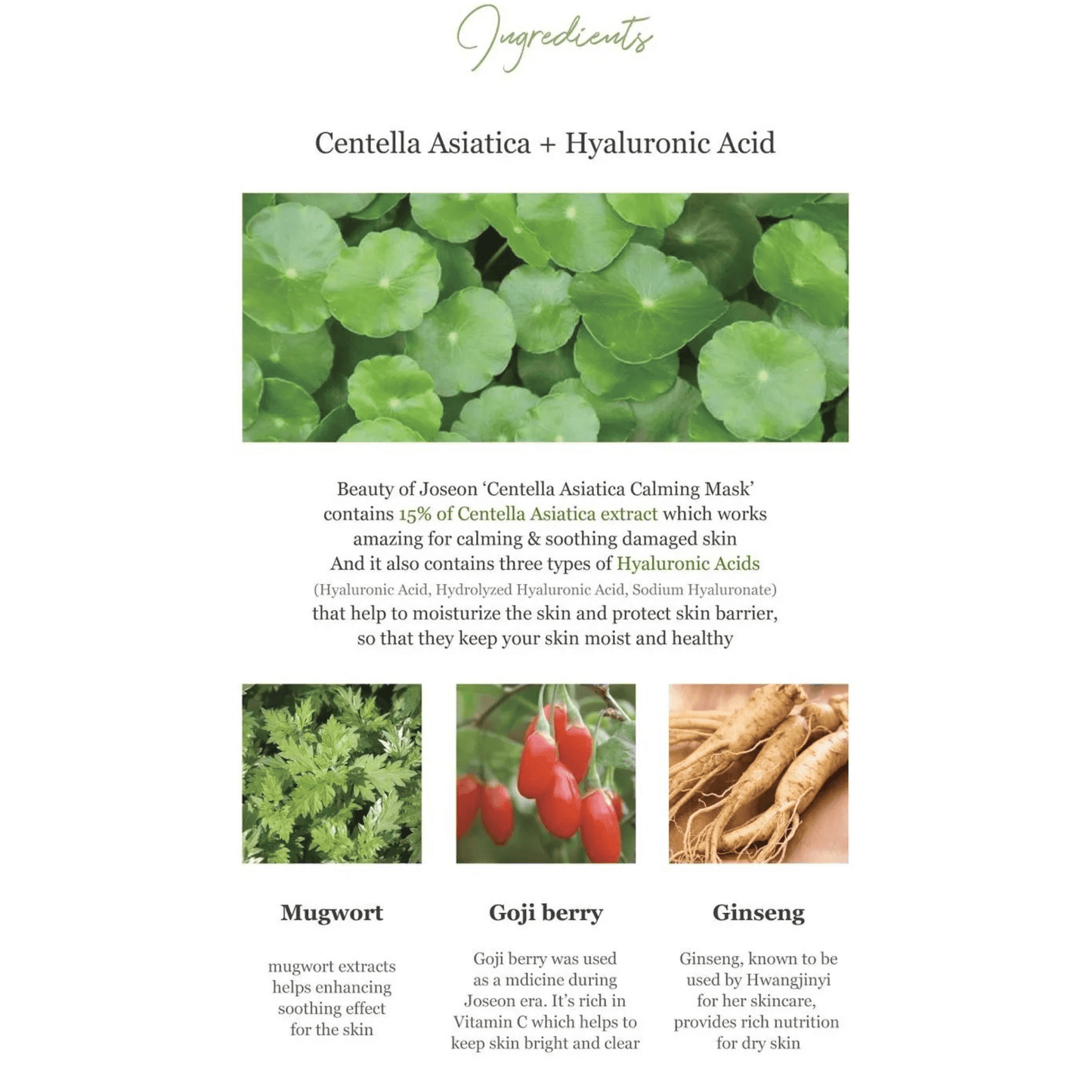 BEAUTY OF JOSEON Sheet mask BEAUTY OF JOSEON Centella Asiatica Calming Mask 25ml