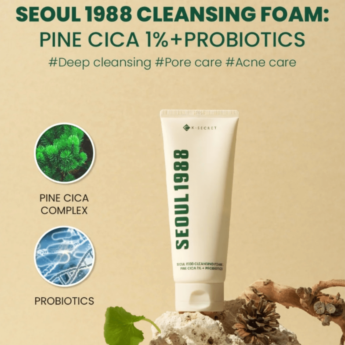 KSECRET Cleansing Foam 150ml KSECRET SEOUL 1988 Cleansing Foam : Pine Cica 1% + Probiotics
