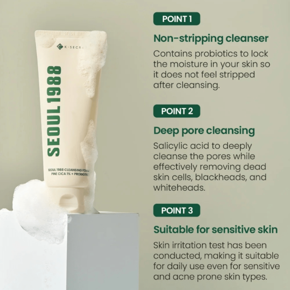 KSECRET Cleansing Foam 150ml KSECRET SEOUL 1988 Cleansing Foam : Pine Cica 1% + Probiotics