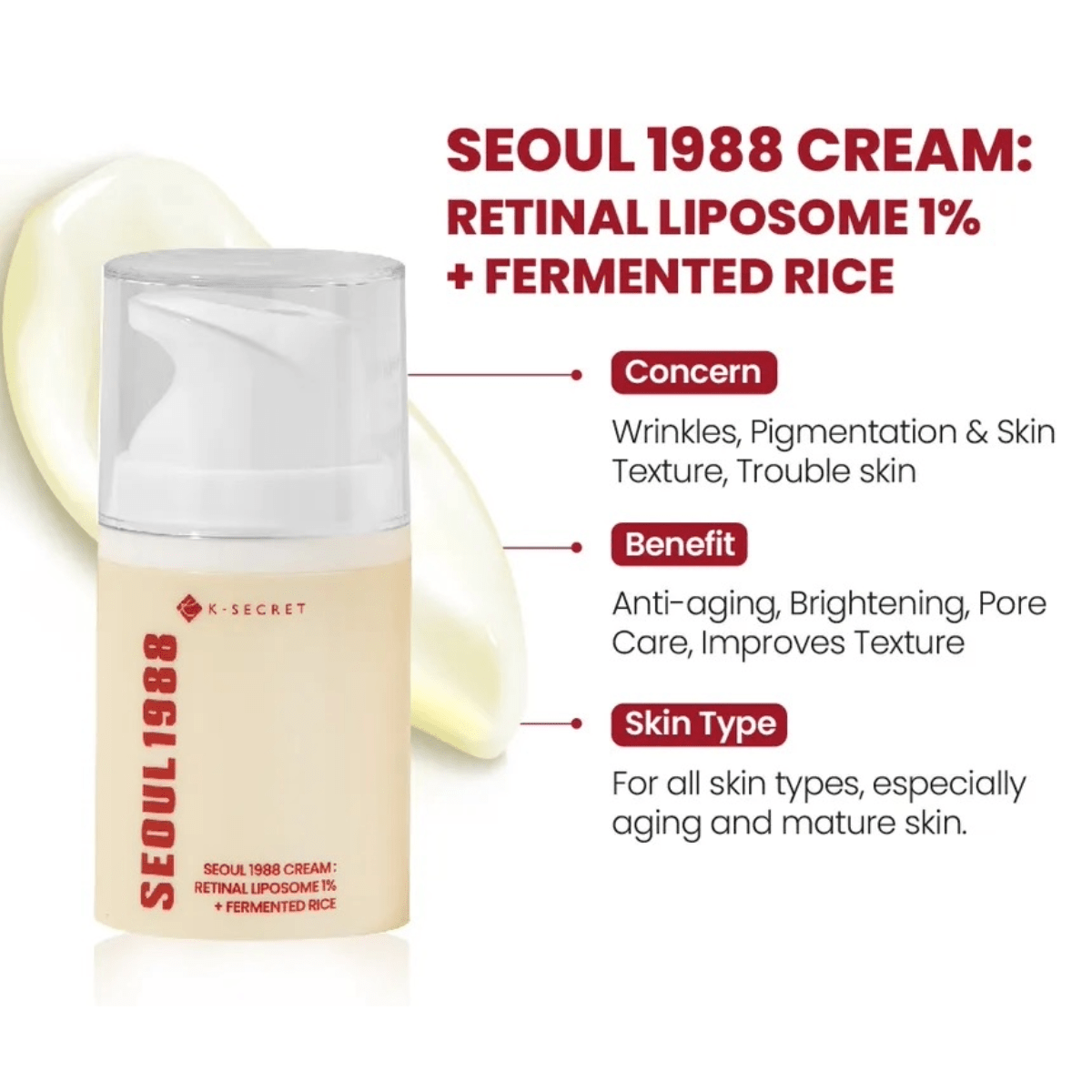 KSECRET Cream 50ml KSECRET SEOUL 1988 Cream : Retinal Liposome 1% + Fermented Rice