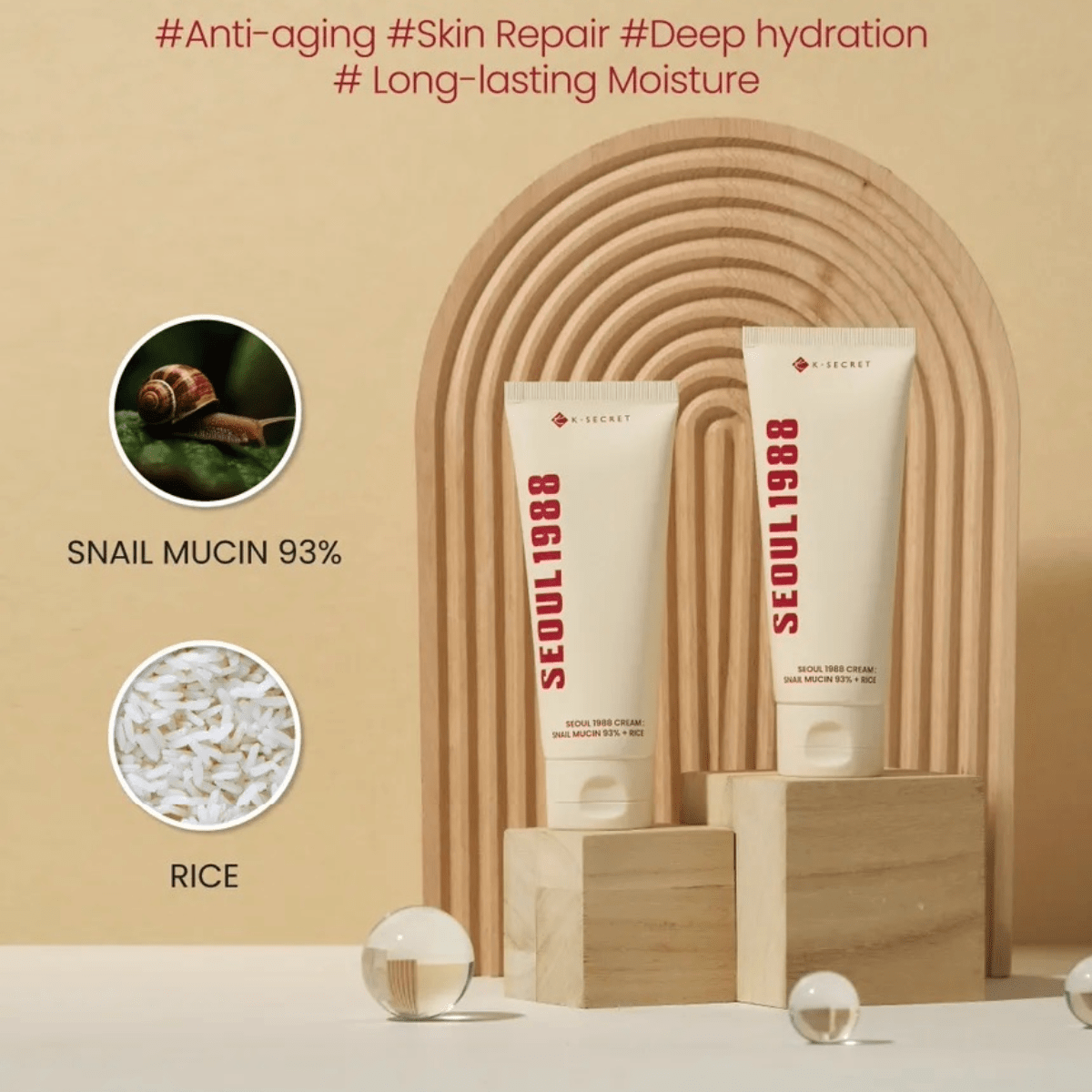KSECRET Cream 100ml KSECRET SEOUL 1988 Cream : Snail Mucin 93% + Rice