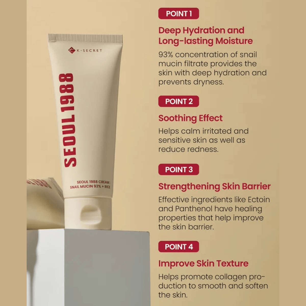 KSECRET Cream 100ml KSECRET SEOUL 1988 Cream : Snail Mucin 93% + Rice