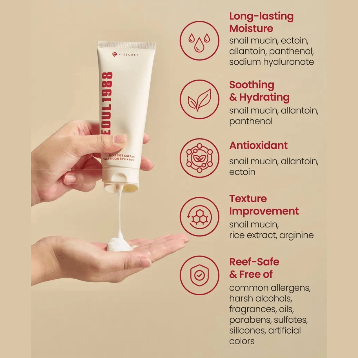 KSECRET Cream 100ml KSECRET SEOUL 1988 Cream : Snail Mucin 93% + Rice