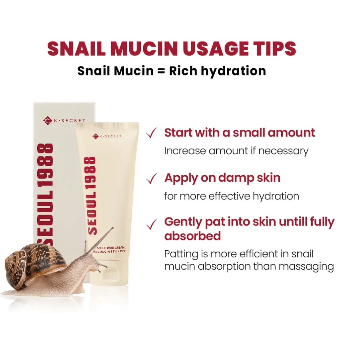 KSECRET Cream 100ml KSECRET SEOUL 1988 Cream : Snail Mucin 93% + Rice