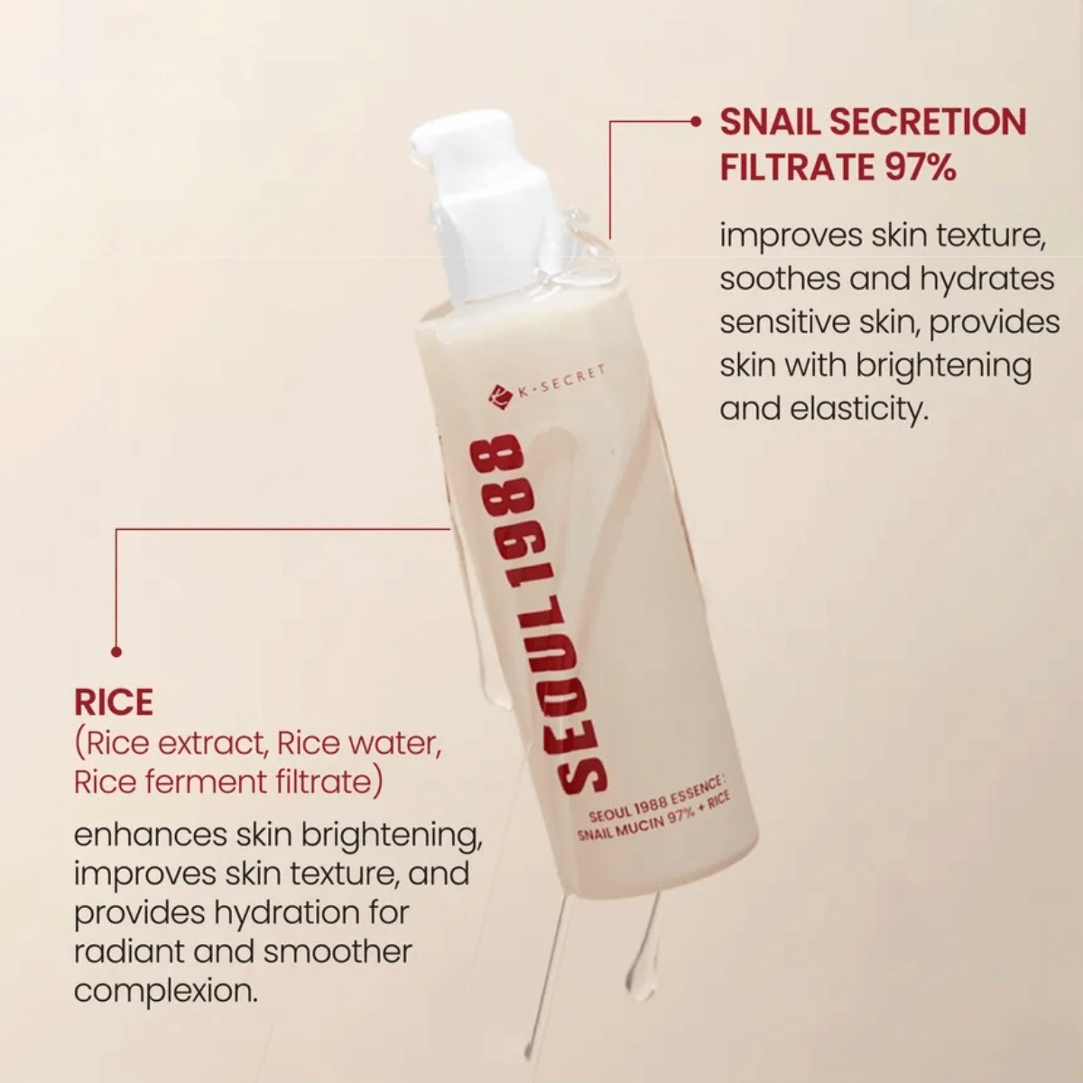 KSECRET Essence 100ml KSECRET SEOUL 1988 Essence : Snail Mucin 97% + Rice