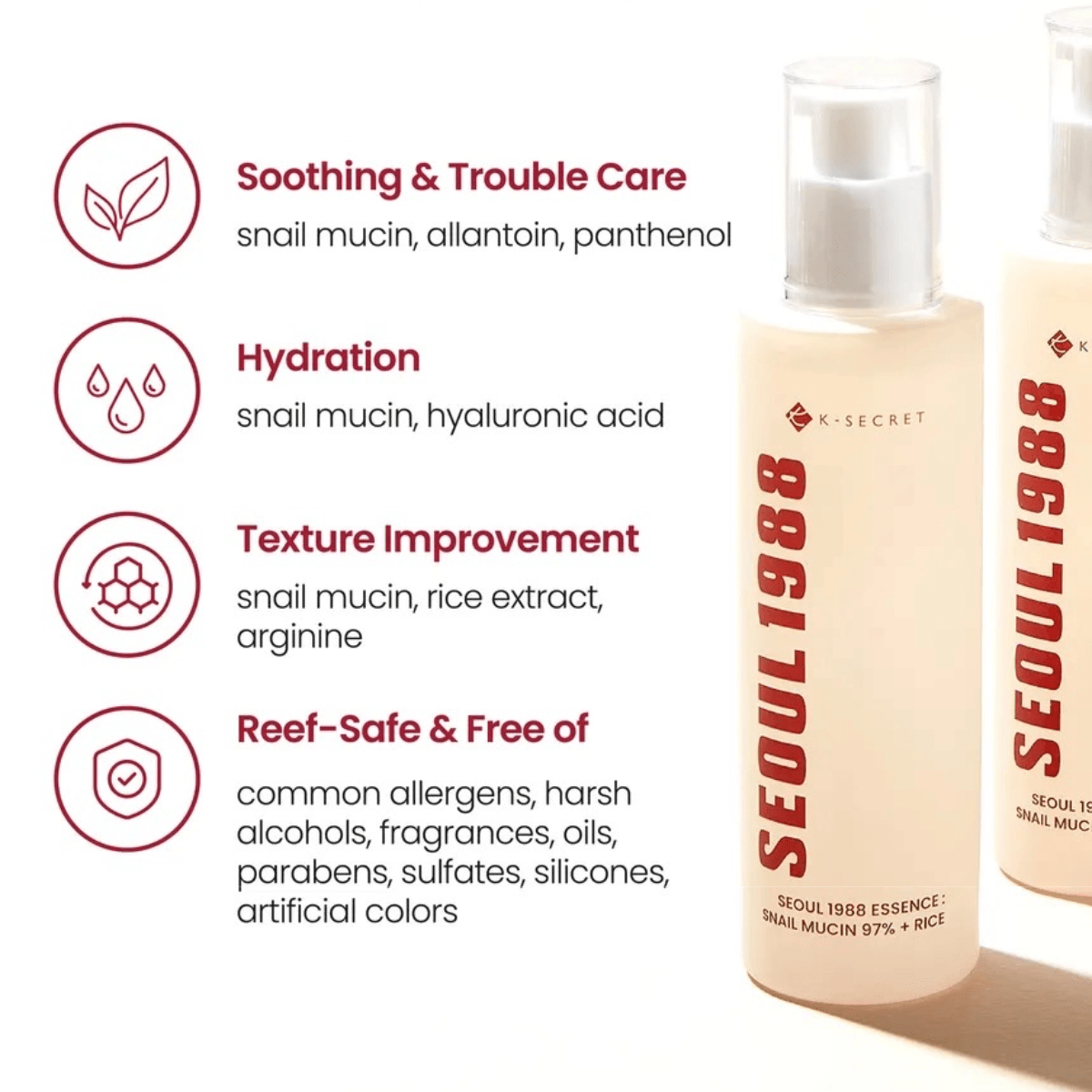 KSECRET Essence 100ml KSECRET SEOUL 1988 Essence : Snail Mucin 97% + Rice