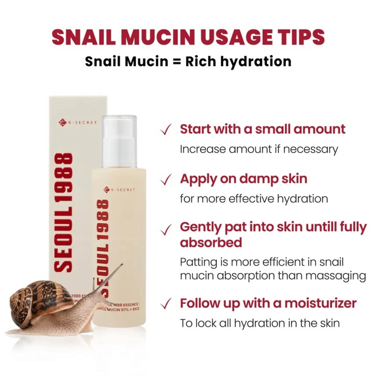 KSECRET Essence 100ml KSECRET SEOUL 1988 Essence : Snail Mucin 97% + Rice
