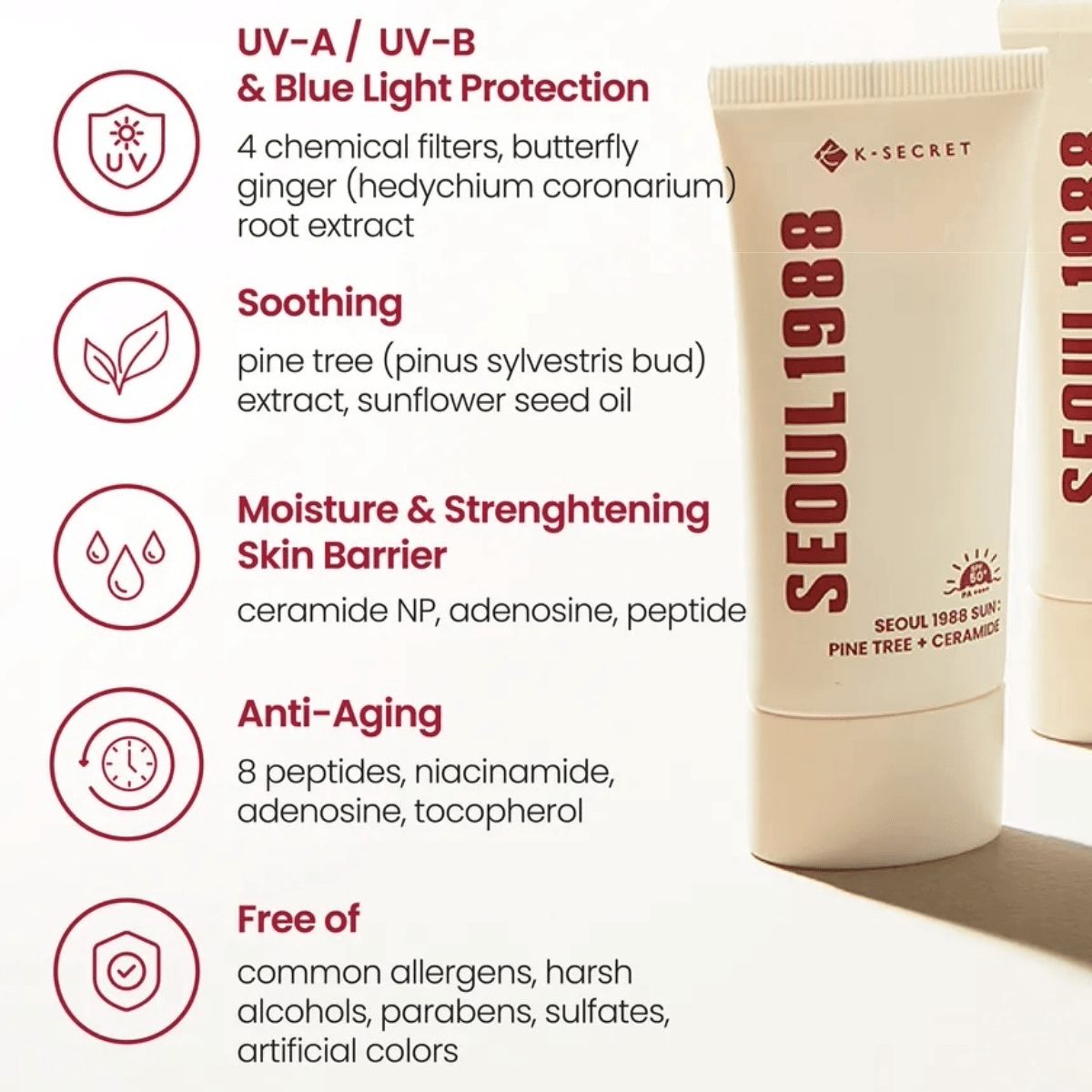 KSECRET Sunscreen 50ml KSECRET SEOUL 1988 Sun : Pine Tree + Ceramide SPF50+ PA++++
