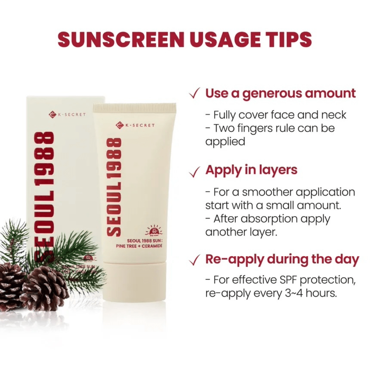 KSECRET Sunscreen 50ml KSECRET SEOUL 1988 Sun : Pine Tree + Ceramide SPF50+ PA++++