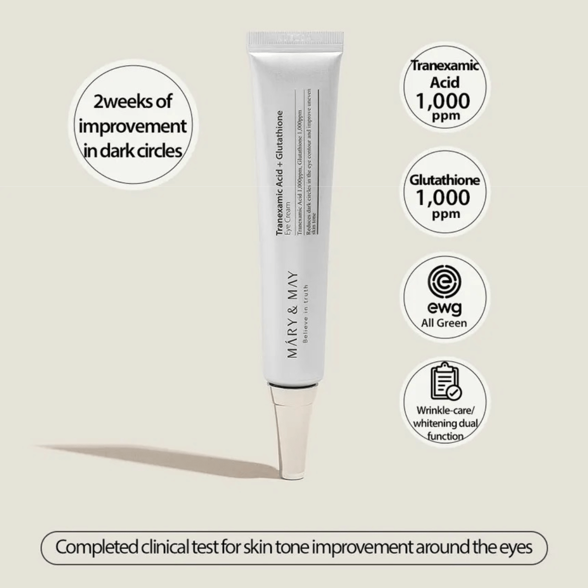 MARY & MAY Eye Cream 30g MARY & MAY Tranexamic Acid + Glutathione Eye Cream