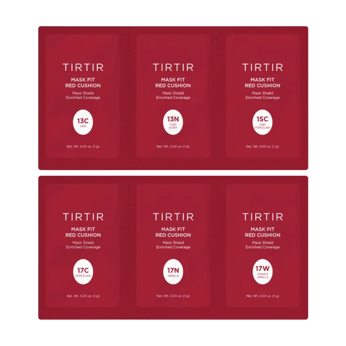 TIRTIR Cushion 6 Shade Trial Kit Light (13C-17W) TIRTIR Mask Fit Red Cushion