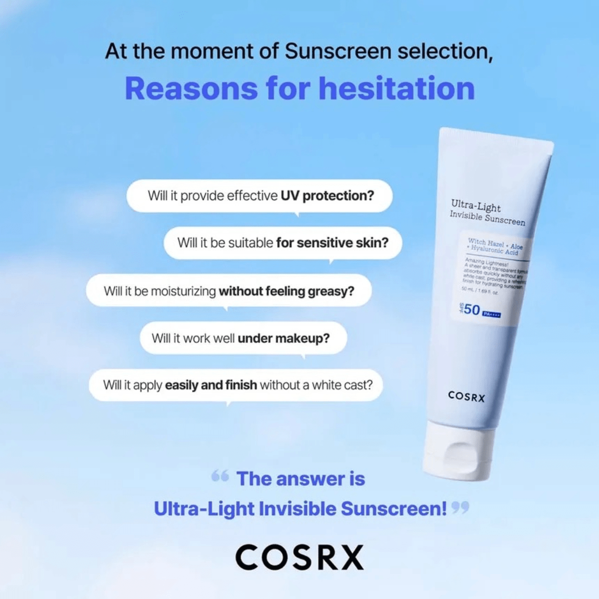 COSRX Sunscreen 50ml COSRX Ultra Light Invisible Sunscreen SPF50+ PA++++