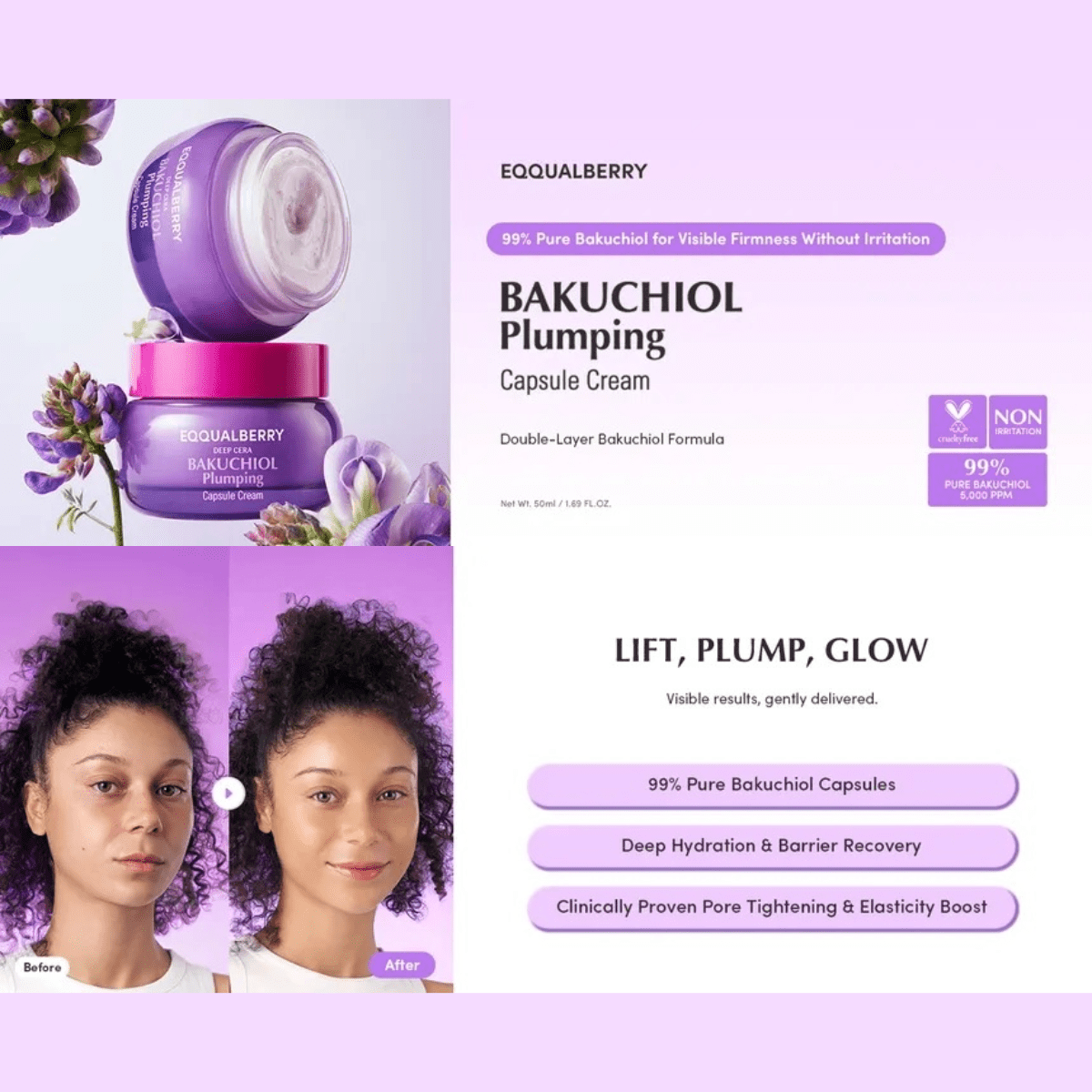 EQQUALBERRY Cream 50ml EQQUALBERRY Bakuchiol Plumping Capsule Cream