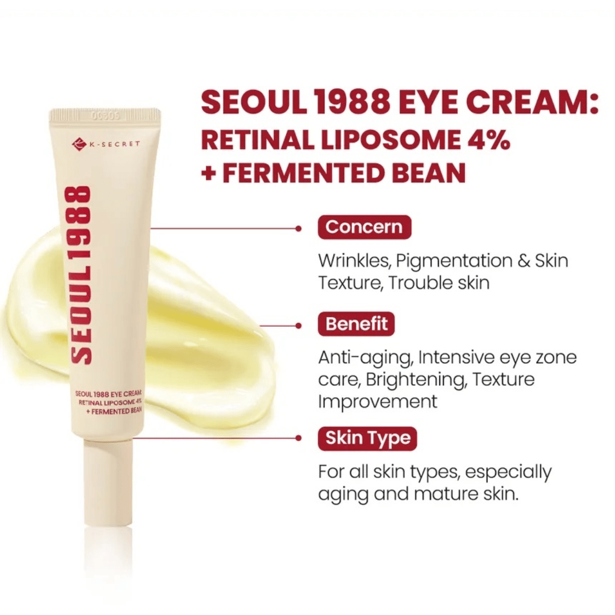 KSECRET Eye Cream 30ml KSECRET SEOUL 1988 Eye Cream : Retinal Liposome 4% + Fermented Bean