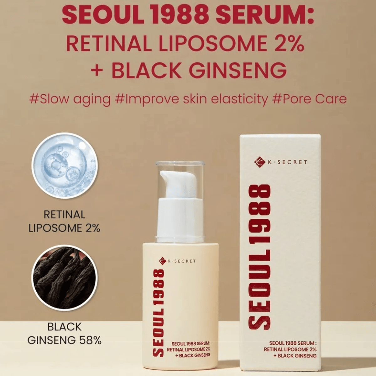 KSECRET Serum 30ml KSECRET SEOUL 1988 Serum : Retinal Liposome 2% + Black Ginseng