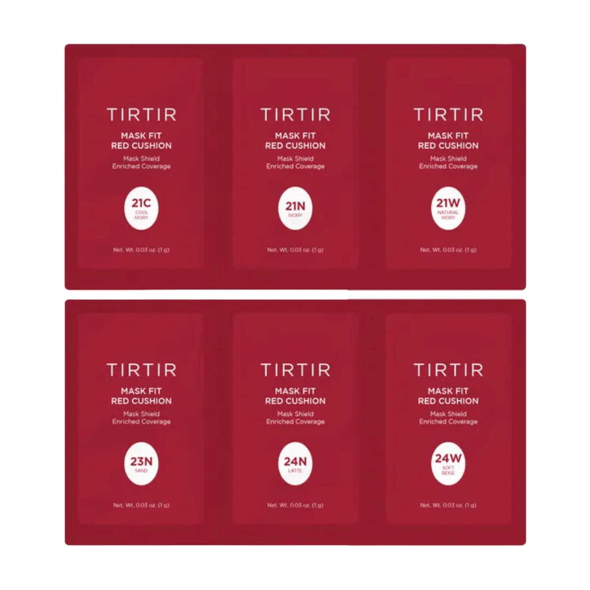 TIRTIR Cushion 6 Shade Trial Kit Light Medium (21C-24W) TIRTIR Mask Fit Red Cushion