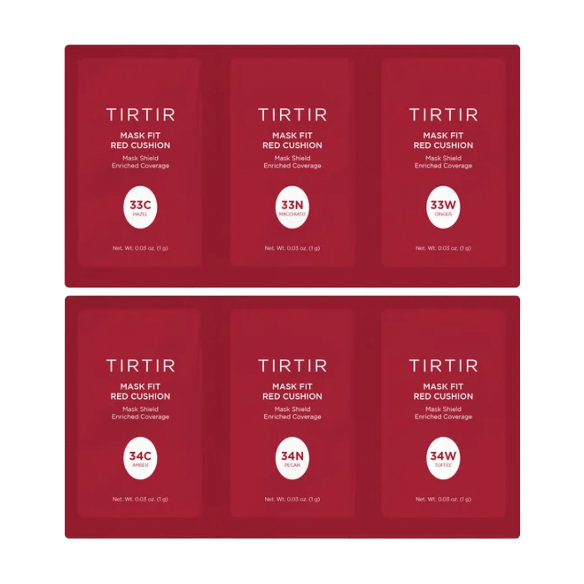 TIRTIR Cushion 6 Shade Trial Kit Medium Deep (33C-34W) TIRTIR Mask Fit Red Cushion