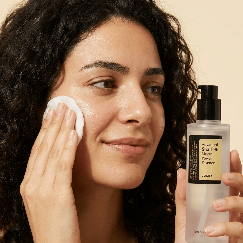 Model Layla applying toner — COSRX Advanced Snail 96 Mucin Power Essence