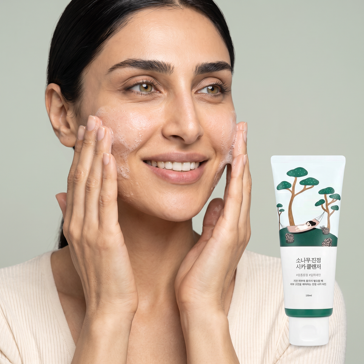 round lab pine calming cica cleanser — real texture experience
